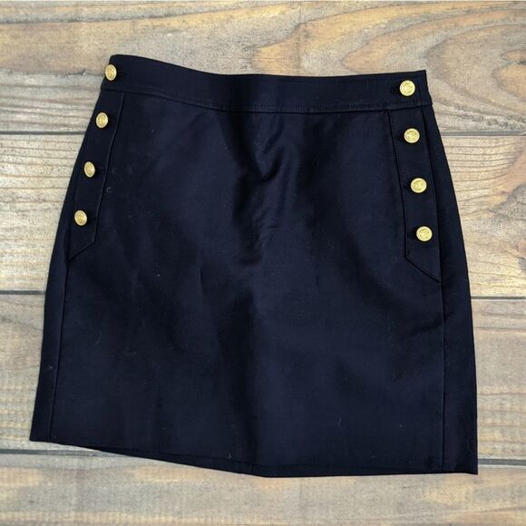 J. Crew navy mini sailor skirt gold buttons 0 EUC - Picture 2 of 3